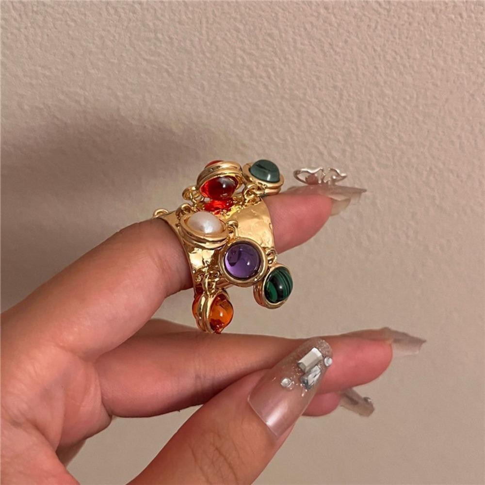 Adjustable Fringe Open Ring Vintage Exaggerated Ring Unique Colorful Bead Rings  Banquet