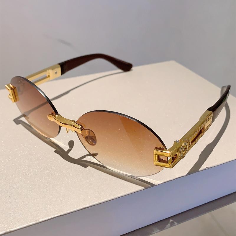 Bezramkowe Owalne Okulary Przeciwsłoneczne Damskie Stylowe Gradientowe Soczewki Oceaniczne Okulary Nowe Ins Modny Vintage Design Marki Lady Shades
