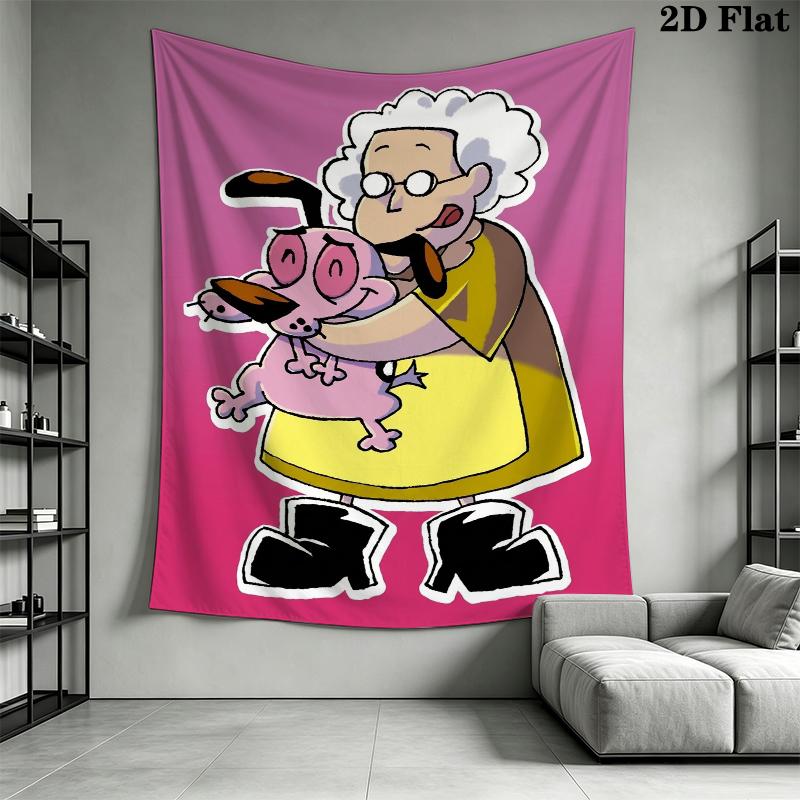 Courage the Cowardly Dog Wall Tapestry Aesthetic Wall Hanging Printed Fabric Blanket Decorative Tapestries for Bedroom Living Room Home Decor