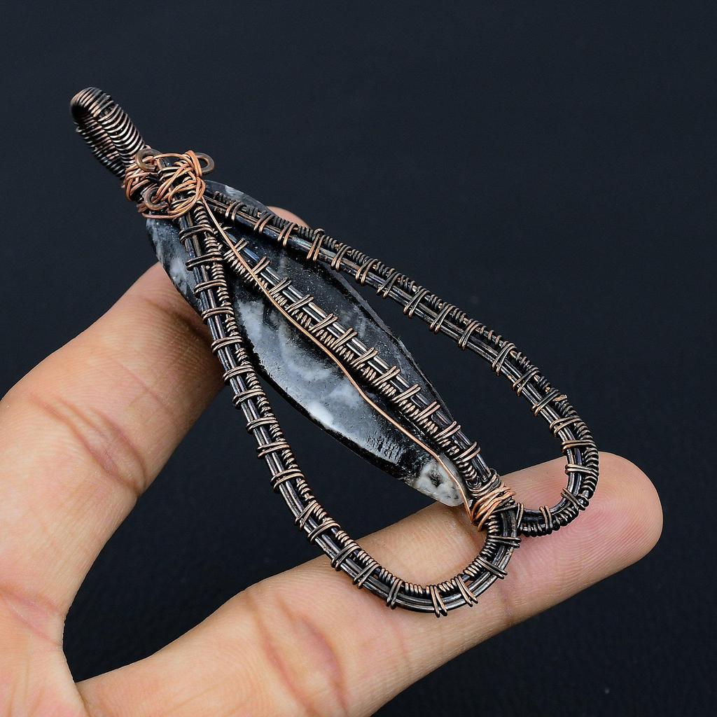 Orthoceras Fossil Jewelry, 999 Copper Wire Wrapped Pendant Handmade Gemstone Jewelry, Gifts For Wedding Pendant