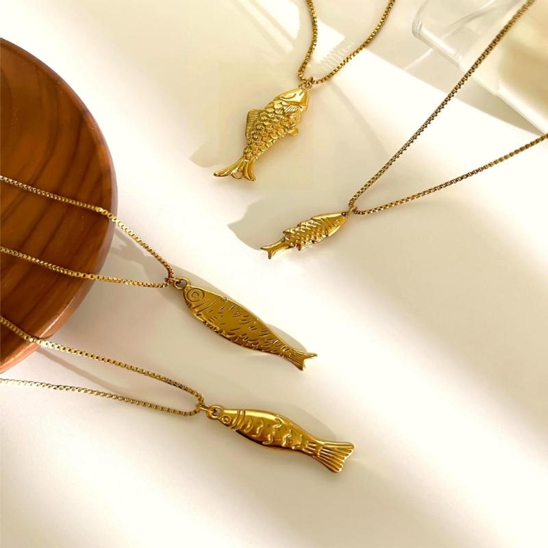 Stylish Fish Charm Handmade Necklace Stainless Steel Everyday Jewelry Gift For Her Trendy Clavicle Chain