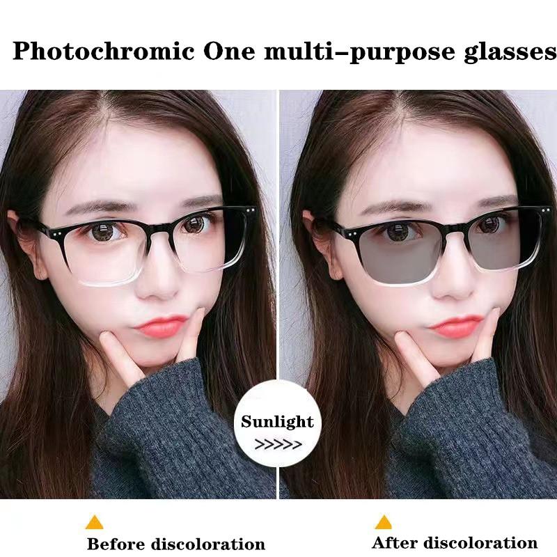 Ultralight Korean Style Photochromic Myopia Glasses for Men And Women Vintage Square Frame Intelligent Prescription Eyewear