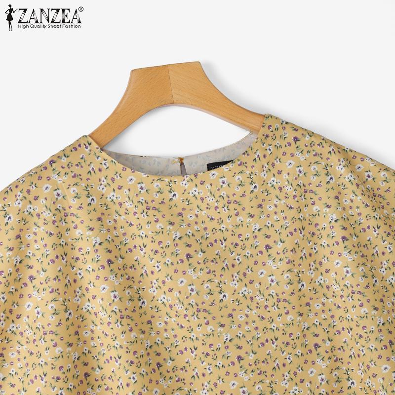 ZANZEA Women Casual Round Neck Floral Print Cape Shape Short Sleeve Blouse