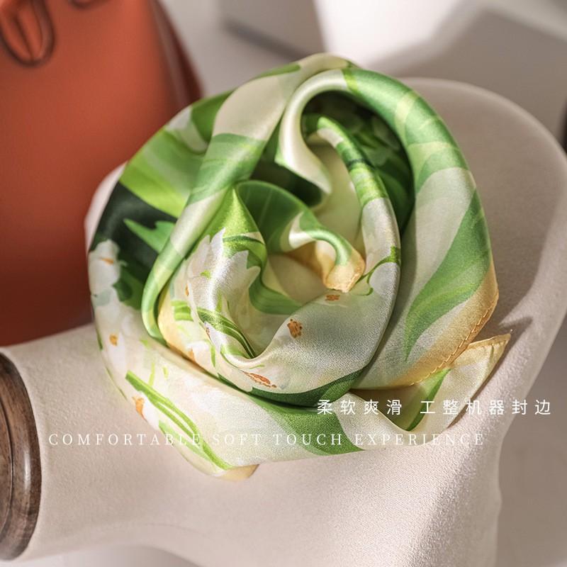 100% Pure Silk Printed Square Scarf Women Lightweight Neck Wrap Floral Design