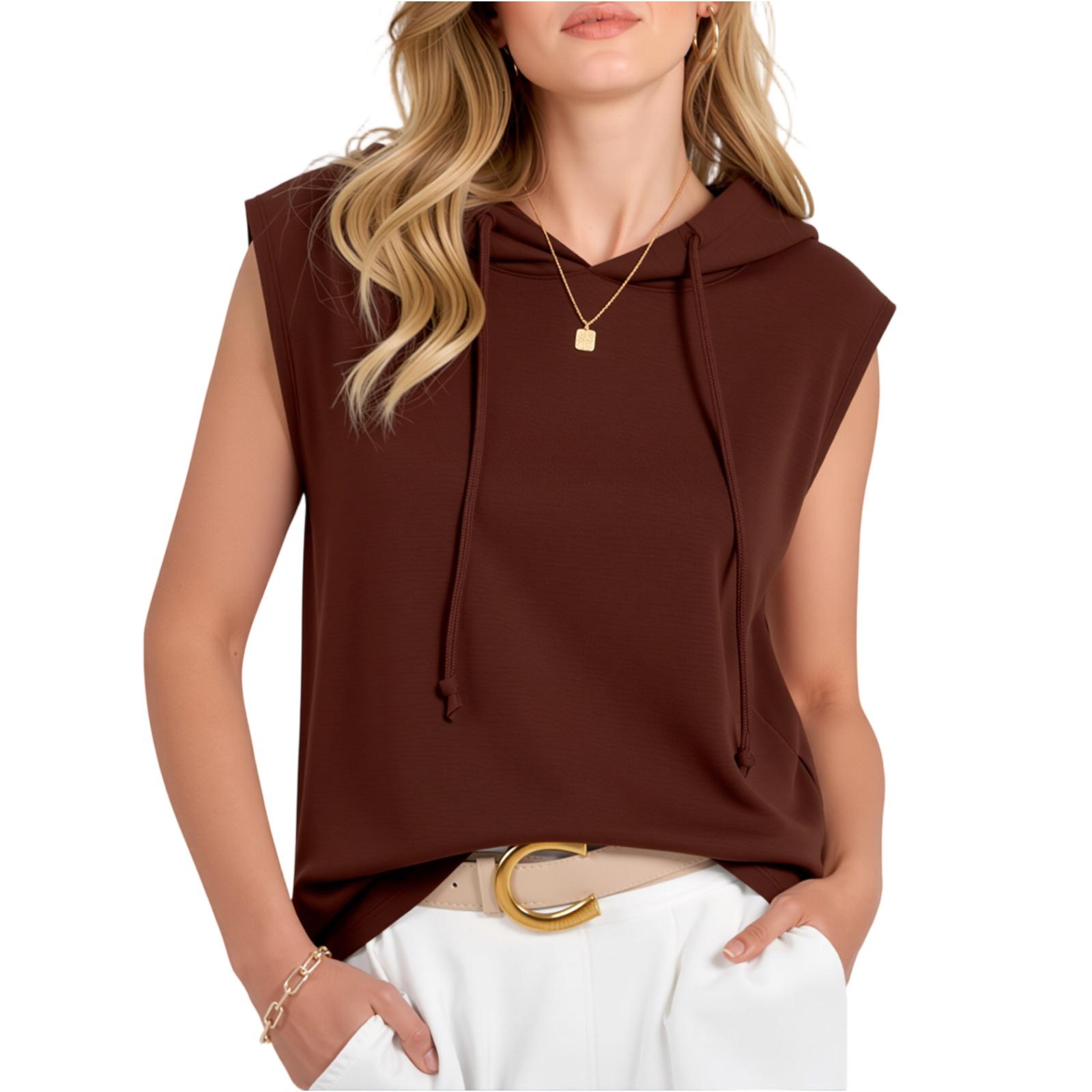 

Women’s Sleeveless Hooded Pullover Top Casual Slim Fit Basic Tank Shirt with Drawstring for Everyday Wear M кофейный