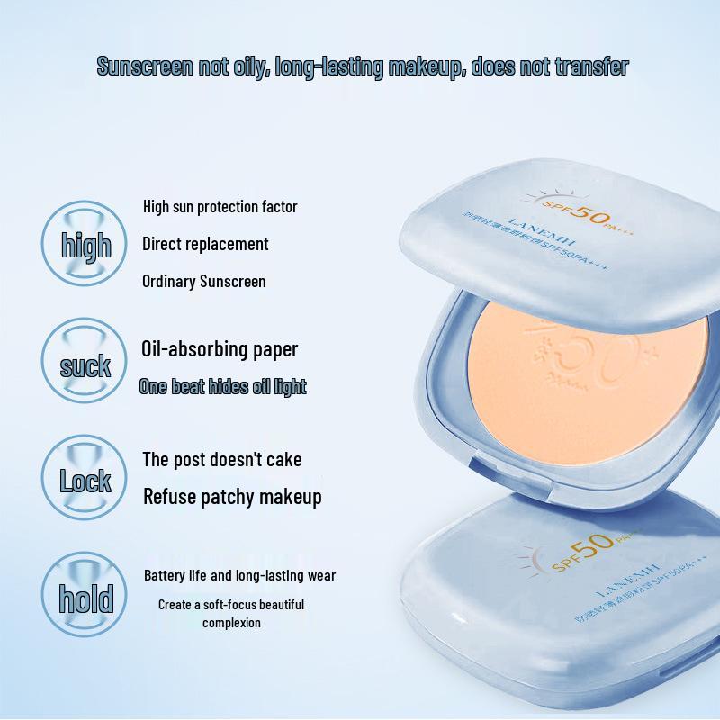 Sunscreen SPF50 PA+++ Light Concealing Setting Powder Compact - Touch-up Oil Control Foundation Powder