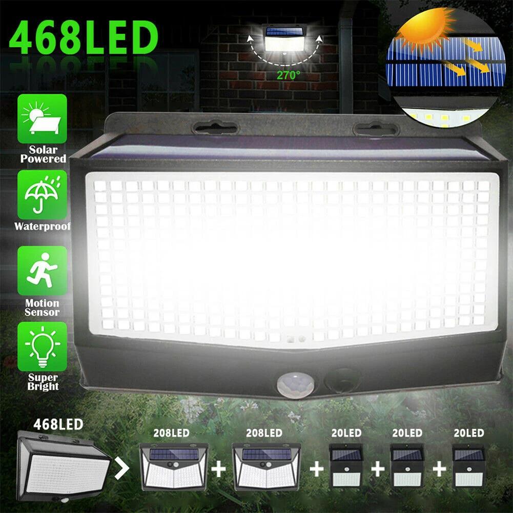 1-6PCS Solar Outdoor Garden Lights IP65 Waterproof Super Bright 468 LEDs Motion Sensor Wall Light Solar Powered Security Lamp