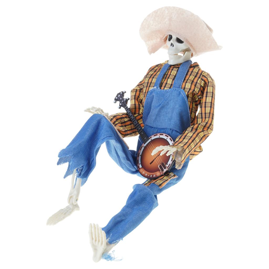 Spooky Skeleton Banjo Halloween Decoration With Vibrant Red And Yellow Plaid Design For Home Party Supplies Durable Plastic Construction