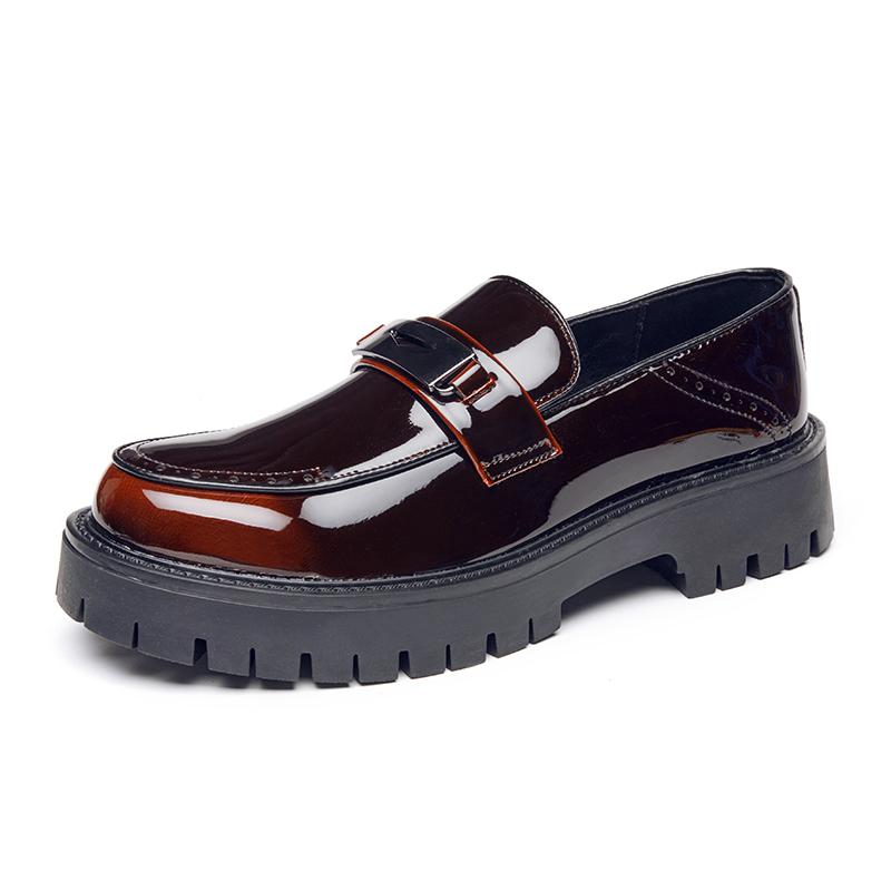 Men Patent Leather Loafers Thick Platform