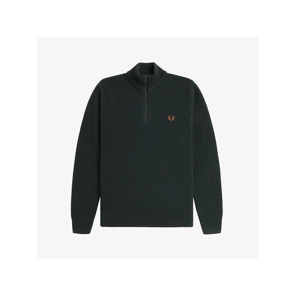 Fred Perry [sharp] Textured Half Zip Knit   Night Green Afpm2436540 Q20 qzgAfpm2436540 Q20