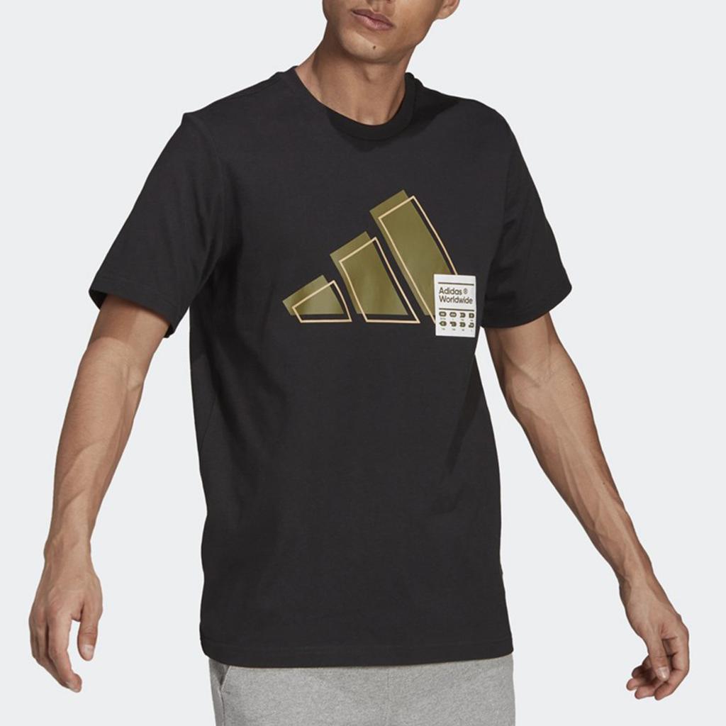Adidas 3-Stripe Logo Print Sports Crew Neck T-Shirt Men Tops Black GU3643