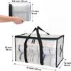 Large Clear Clothes Storage Bag Waterproof Quilt Organizer Reinforced Handles Dual Zipper Dustproof Foldable Wardrobe Sort Box