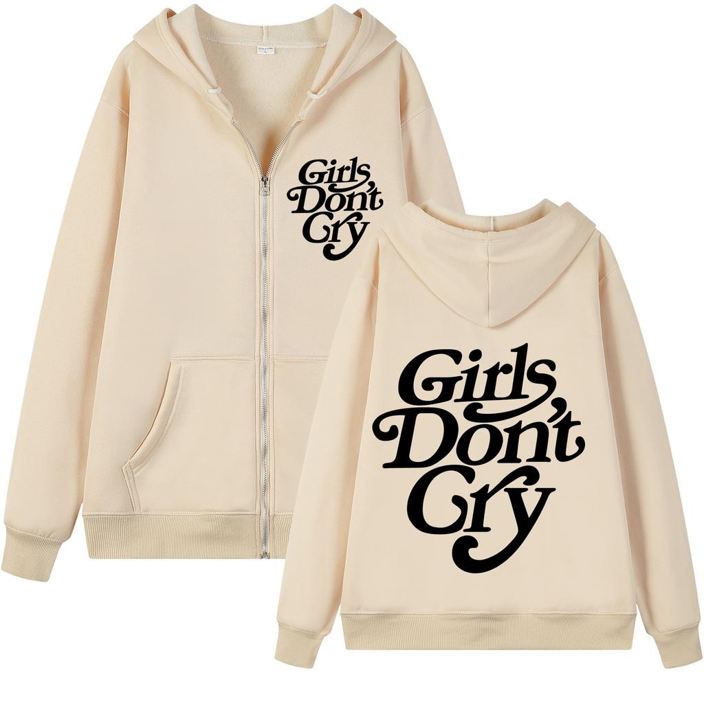 Girls Do Not Cry New Style Unisex and Women Zipper Black-and-white Lettering Printed Casual Unisex and Women Street Zipper Sweater