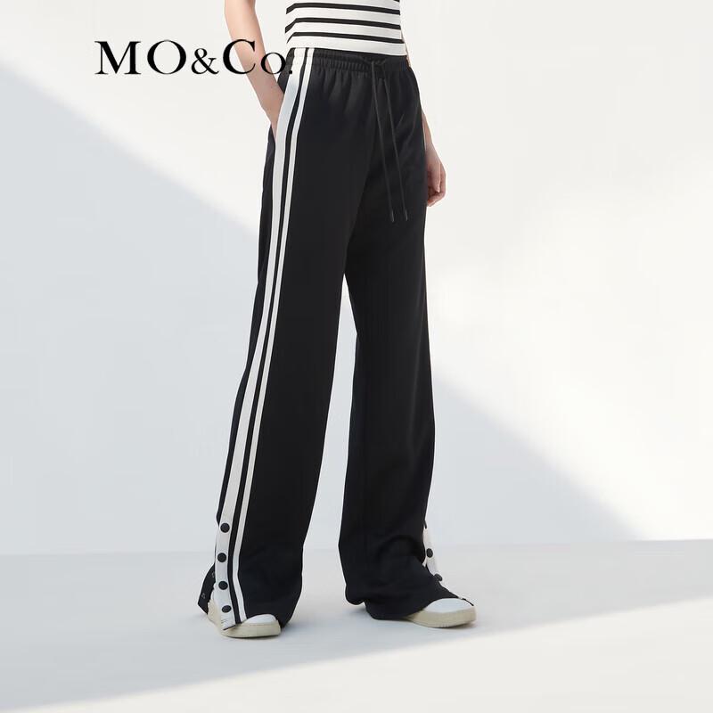 MO&Co. Elastic High Waist Contrast Trim Side Slit Casual Pants