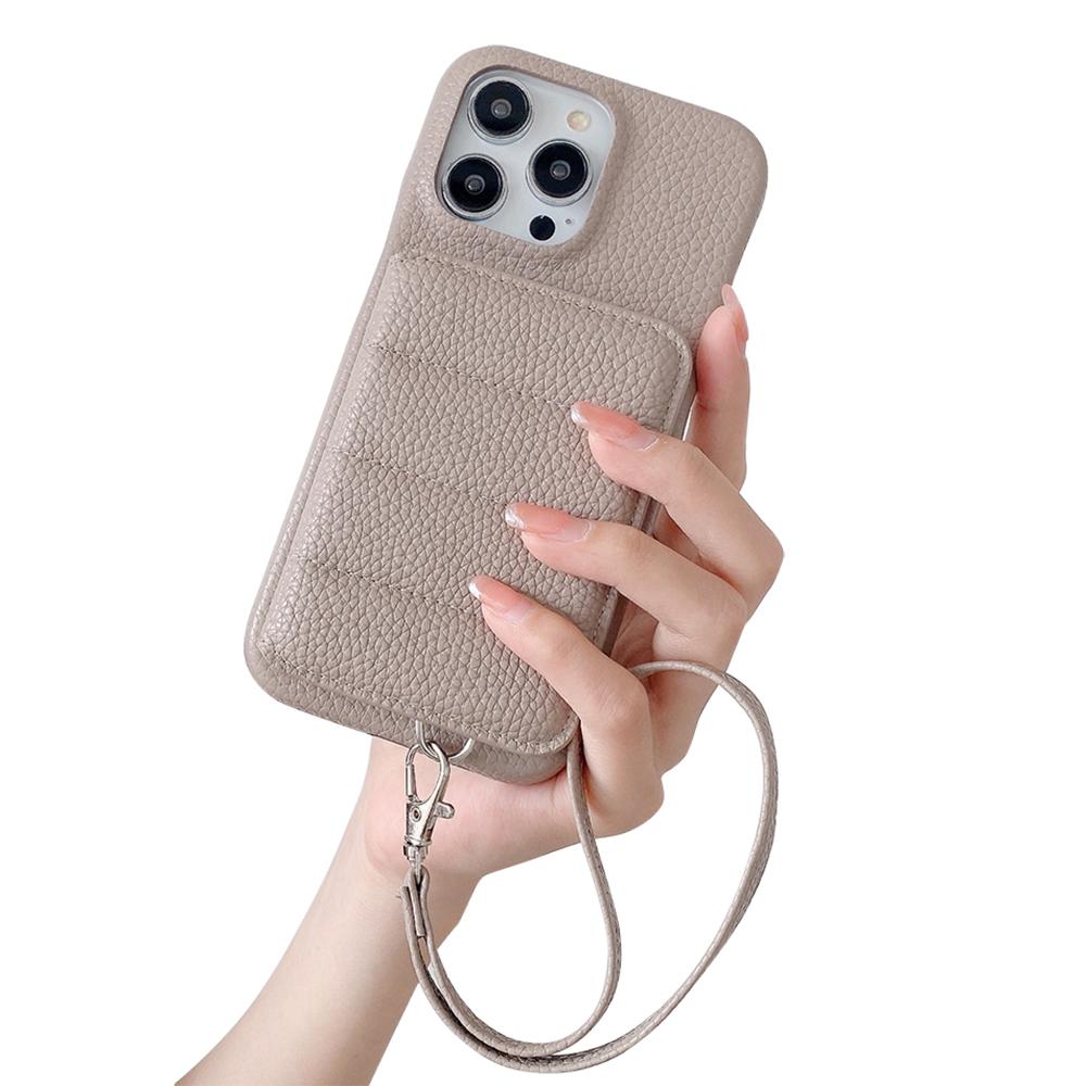 

For iPhone 15 Pro Max Case Card Slots Kickstand PU Leather+PET Phone Cover with Wrist Strap Grey