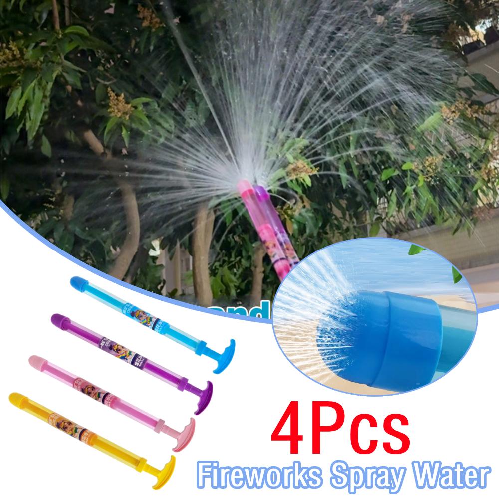 4Pcs Fireworks Spray Water Pull-Back Water Gun Outdoor Splash Games for Pool Lawn Activities Summer Interactive Water Spray Toys