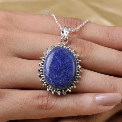 Lapis Lazuli Oval Gemstone Pendant Necklace, Handmade Jewelry, Designer Necklace, Gift For Her, Birthday Jewelry, 925 Sterling Silver