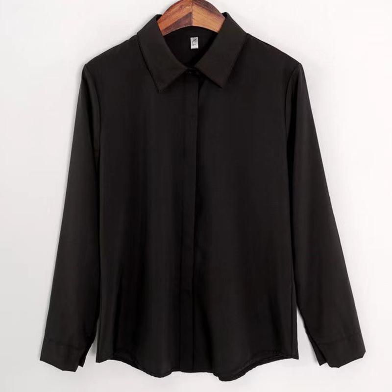 

Новые женские рубашки, летние, корейский стиль, черно-белые, офисные, женские рубашки, повседневные, с длинным рукавом, отложным воротником, деловые блузки XXL чёрный
