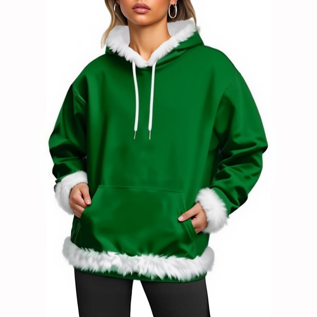 Women's Casual Fleece-lined Hoodie With Long Sleeves, Color, Pockets, Sweatshirt Top