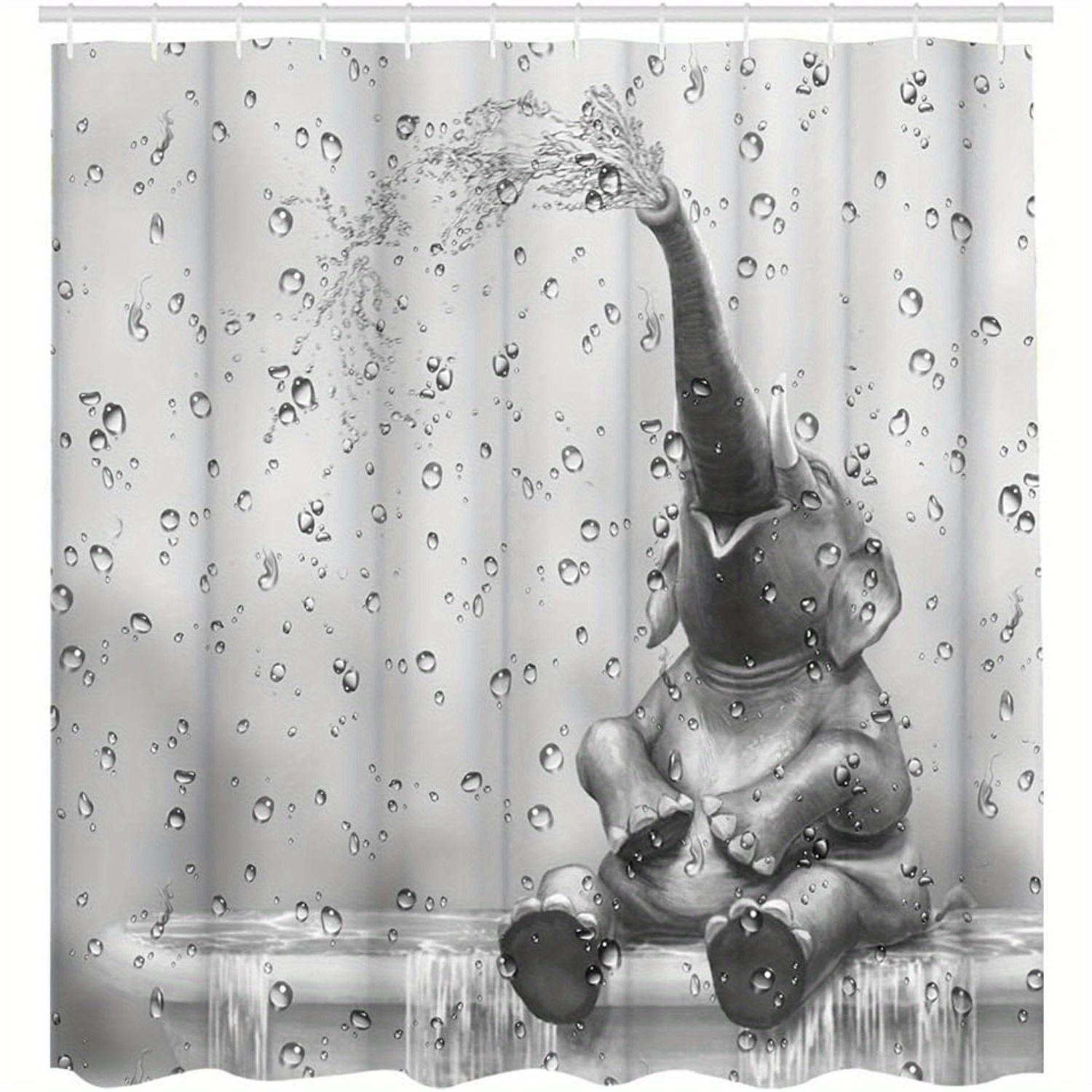 

1Pc Whimsical African Elephant Shower Curtain With Raindrop Design - Cute Wild Animal Bathroom Decor, Includes Hooks W60H190(CM)-1 Pcs