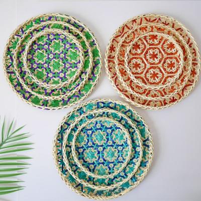 1 PC Colorful Bamboo Woven Storage Tray, Hand-woven Bamboo Sieves, Fruit Basket, Home Decor Plate, Round Basket, Holiday Gift
