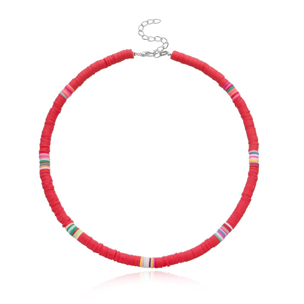 Casual style color soft pottery choker necklace women, fashion 6mm disc neck chain necklace