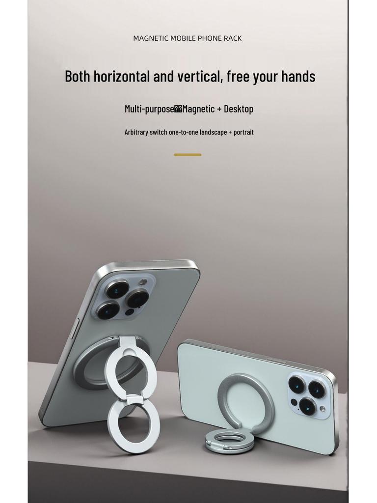 Magnetic Phone Holder and Case with Double Ring and Dual-Sided Metal Stand for Desktop and Car Mounting