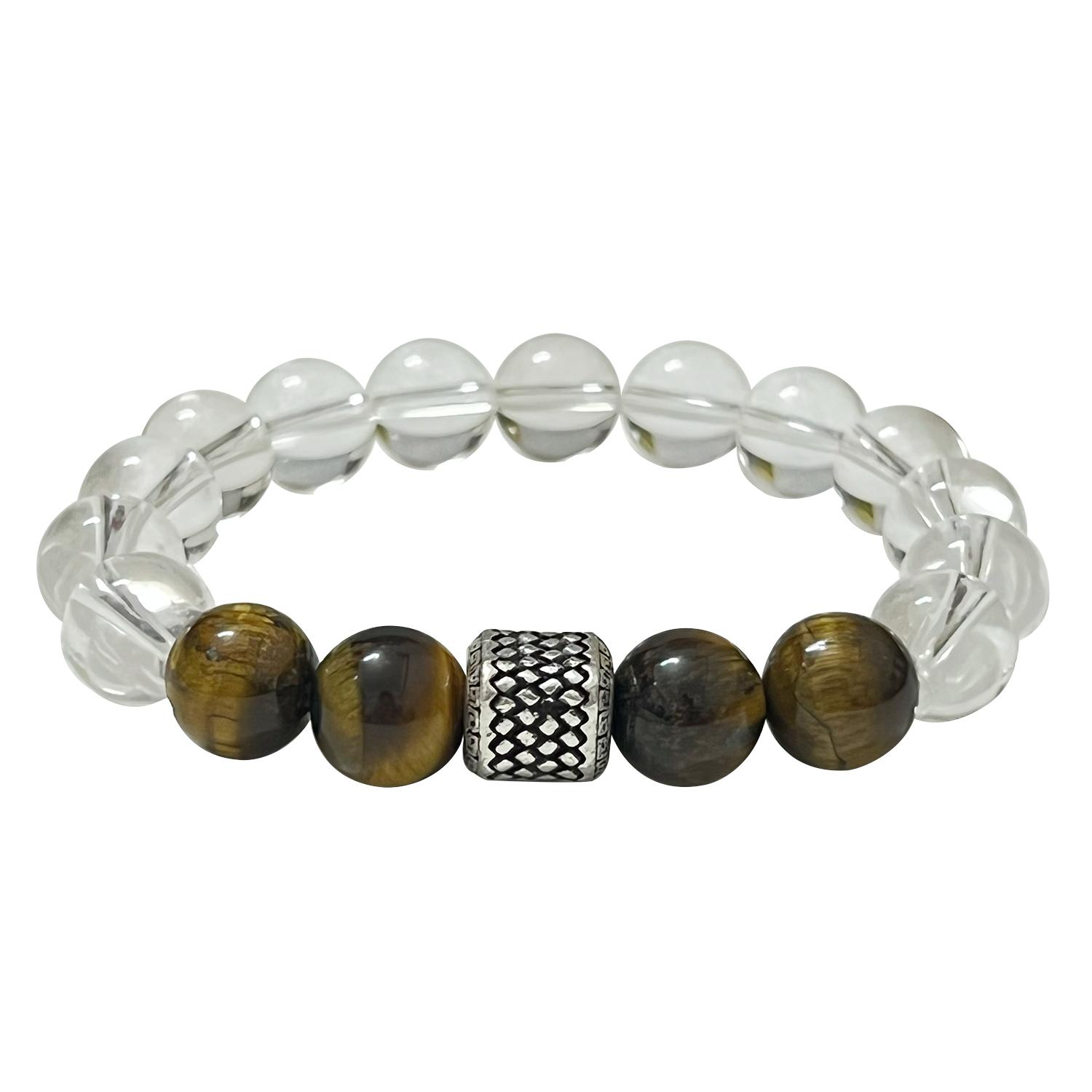 

Crystal Beaded Bracelet for Women Natural Tiger Eye Stone 10mm Round Beads Bangle DIY Beading Jewelry Gifts Length 16cm