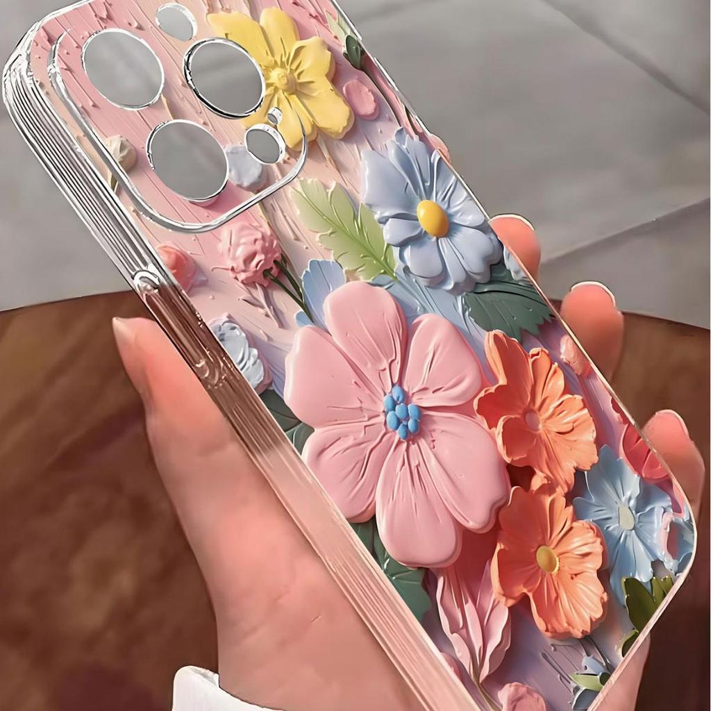 Průhledné pouzdro s potiskem květin a ochranou proti pádu pro iPhone 14-17 Pro Max