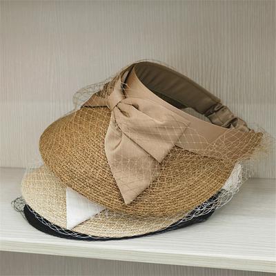 Chic Japão Verão Ráfia Grama Malha Laço Sem Senhora Chapéu Guarda-Sol Viseiras Boné Feminino