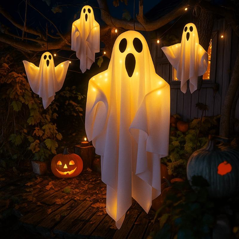Halloween LED Ghost Light, DIY Hanging Decoration with Adjustable Lamp Arm, Party Decoration, Garden Halloween Props, Outdoor Decoration