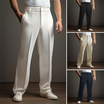 Herren Waffel-Anzughose Lässig Business-Anzug Hose Weites Bein Hose mit Gürtelschlaufe für Büro Verabredung Urlaub Tägliche Kleidung