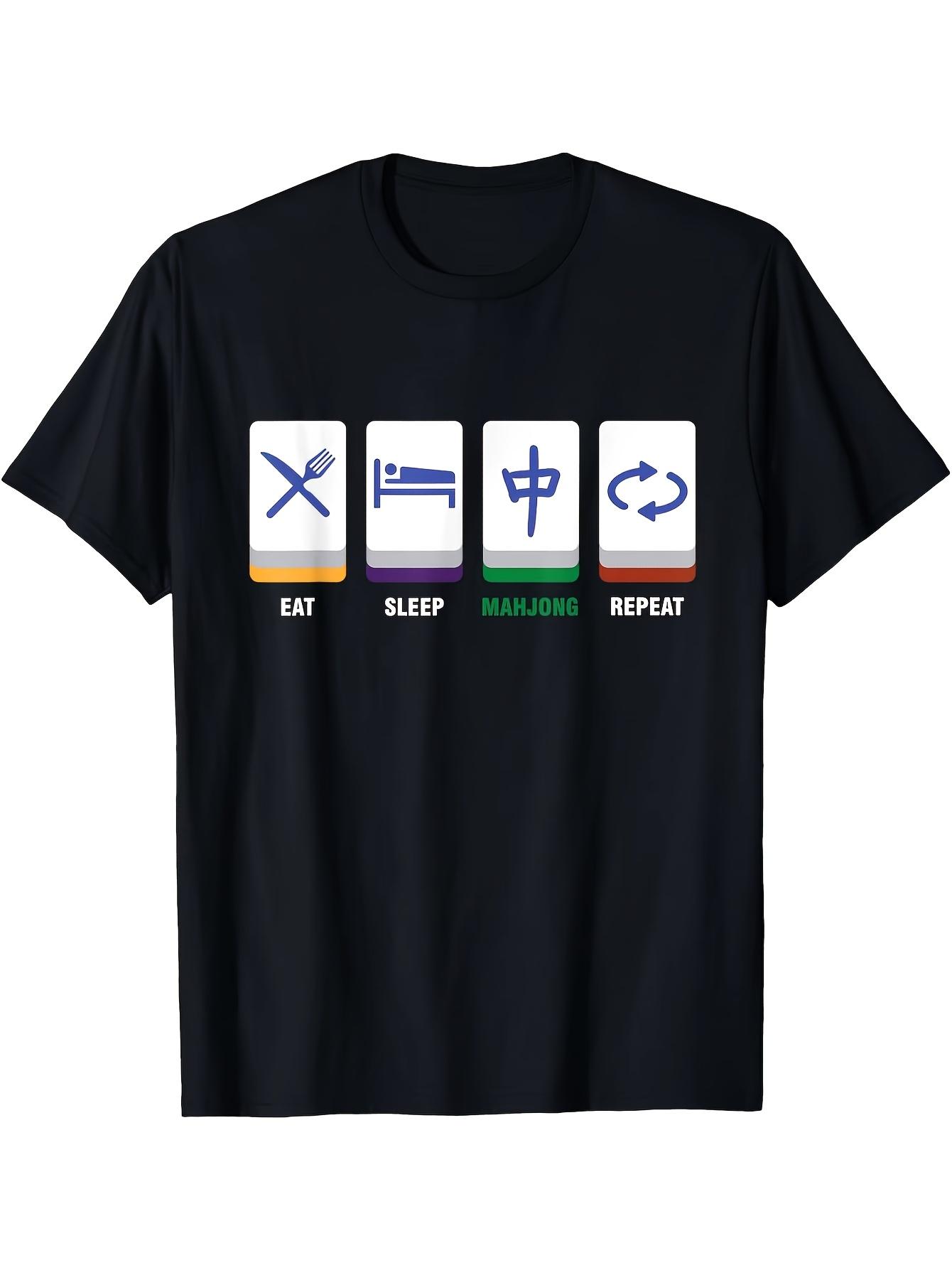 Long Sleeve T-Shirt y2k Mahjong Lover Eat Sleep Black M