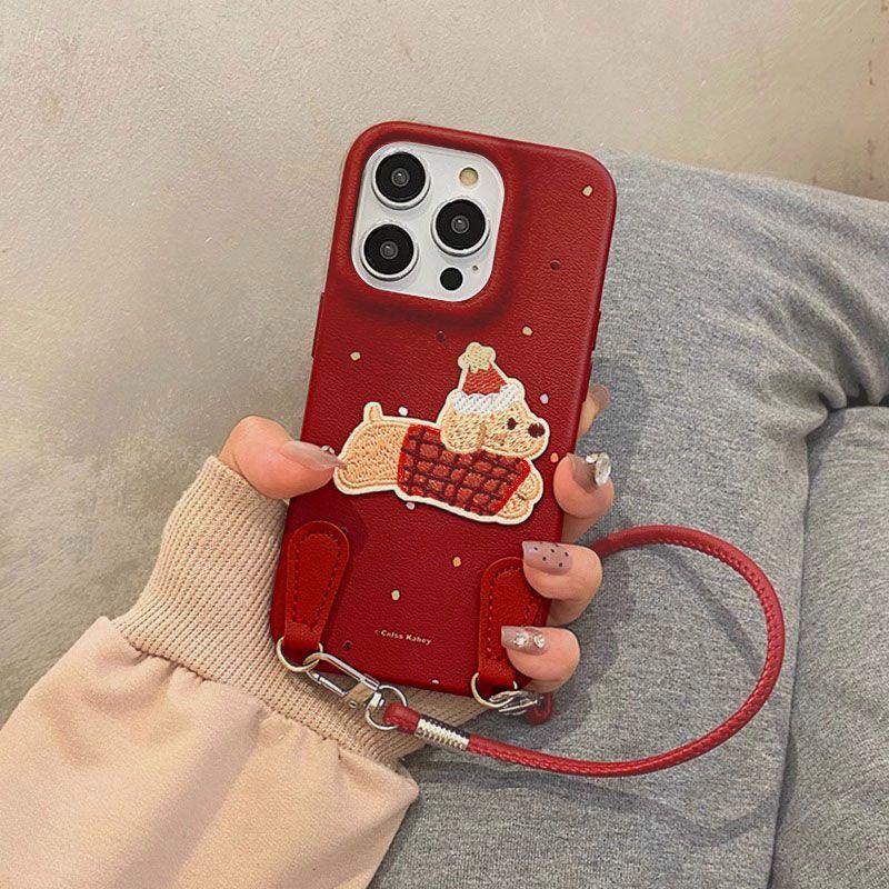 Embroidered Puppy Apple 16 ProMax Phone Case IPhone 15 Pro New 13 Women's 12 Soft 14 Leather Pattern XR