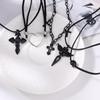 Cool Gothic Black Cross Pendant Necklace for Women Men Love Heart Leather Rope Necklaces Streetwear Hip Hop Punk Jewelry Gifts