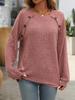2024 Women's Crew Neck Ribbed Long Sleeve Button T-shirt - Solid Color
