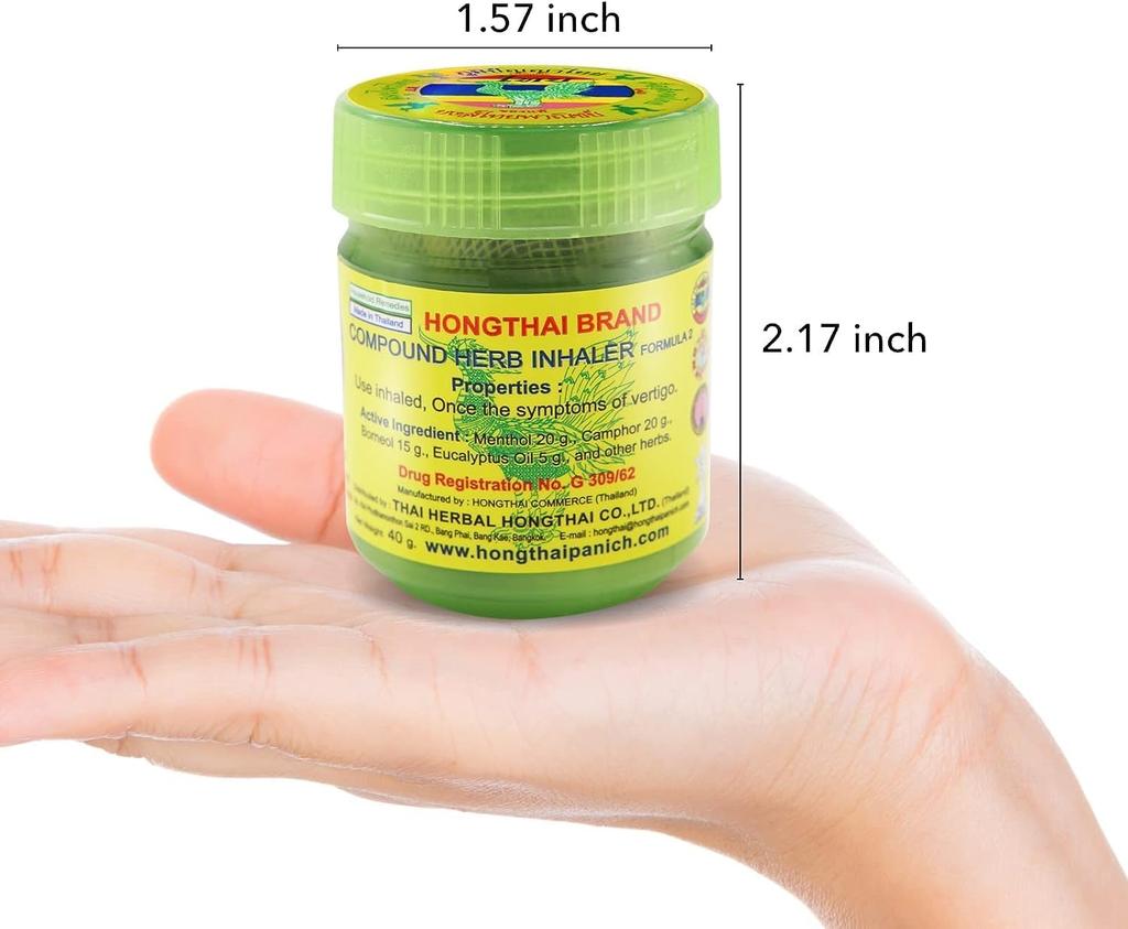 Hong Thai – Thai Herbal Inhalant 10g – Set of 2 Jars – Natural Menthol Formula – Traditional Thai Remedy for Congestion Relief