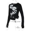 Y2K Retro Damen T-Shirt mit freiliegendem Nabel, Harajuku, abstrakt bedruckt, langärmelig, Gothic, personalisiertes unregelmäßiges Oberteil