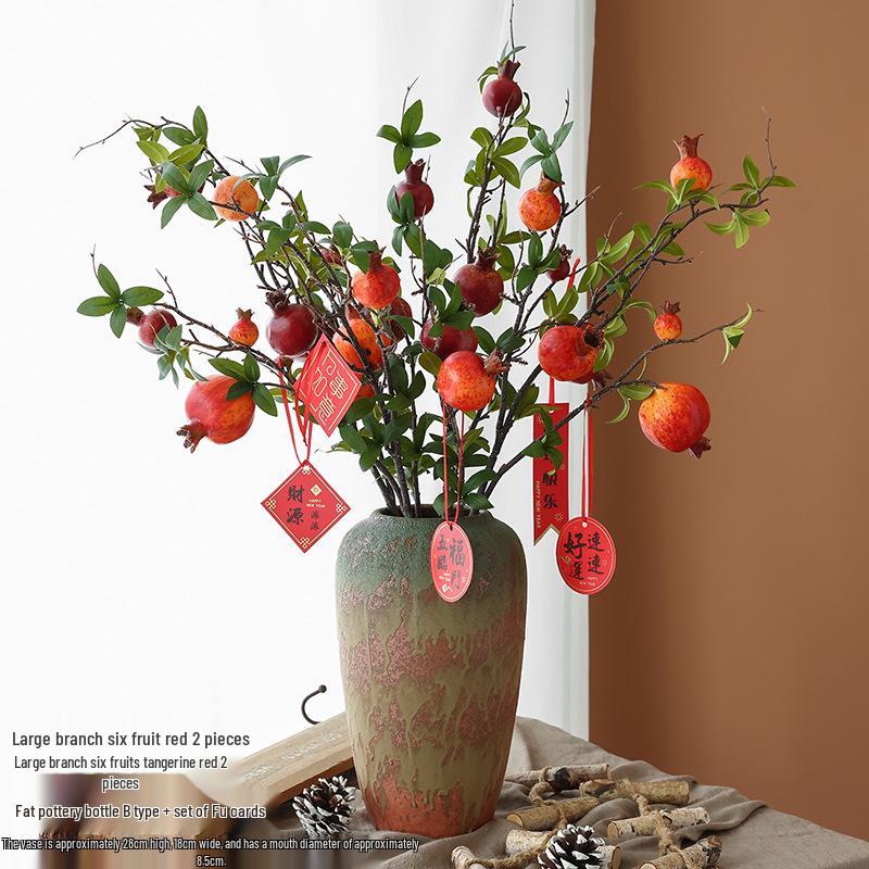 Persimmon and Pomegranate Faux Flower Arrangement for Living Room or Foyer