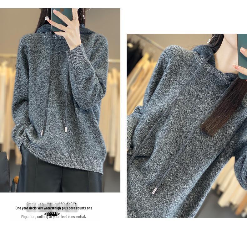 Women's 100% Wool Hooded Sweater: Autumn/Winter Loose Fit, Slimming Pullover Hoodie