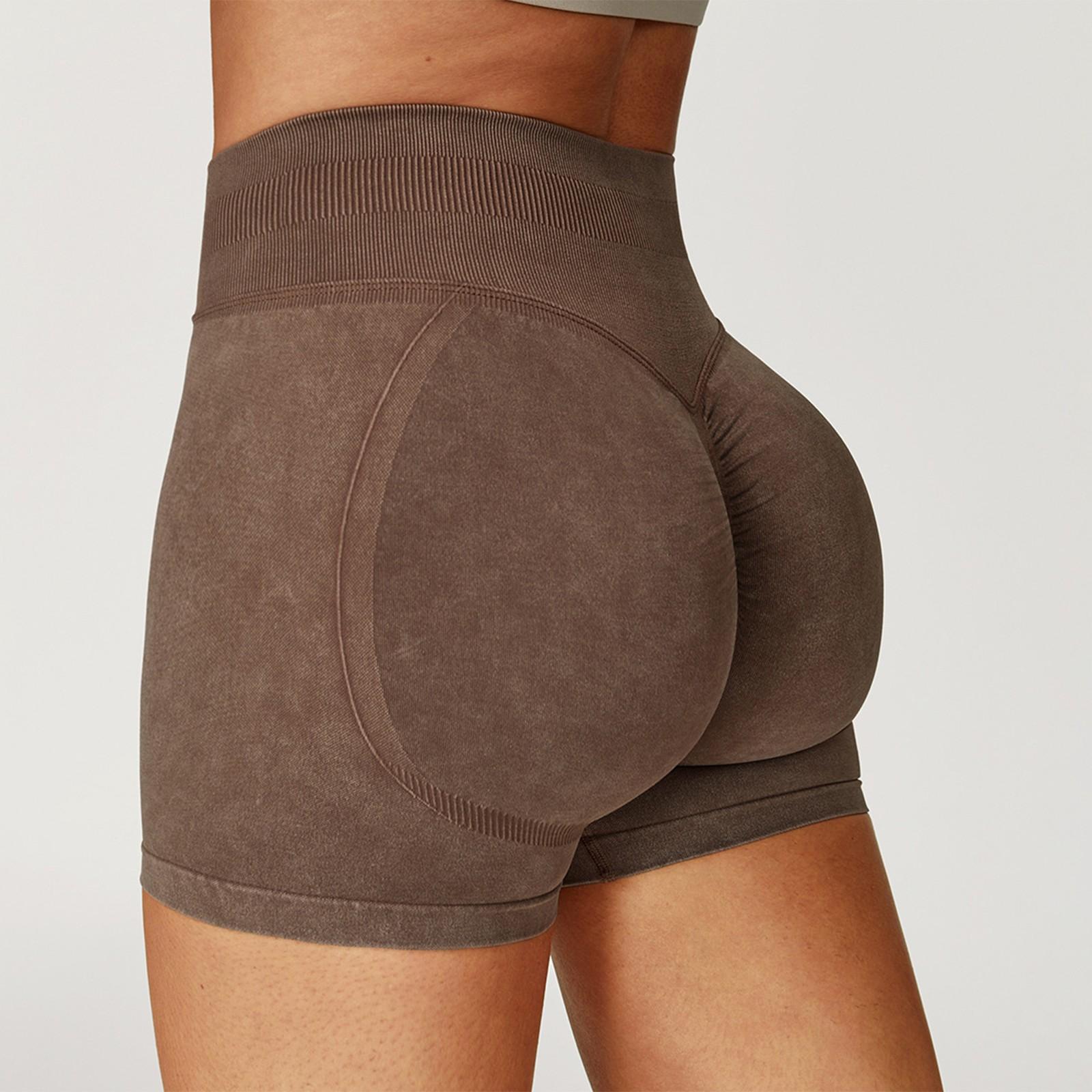 

Женские модные однотонные шорты для йоги с подъемом бедер, спортивные обтягивающие шорты для фитнеса с высокой талией из трех частей S коричневый