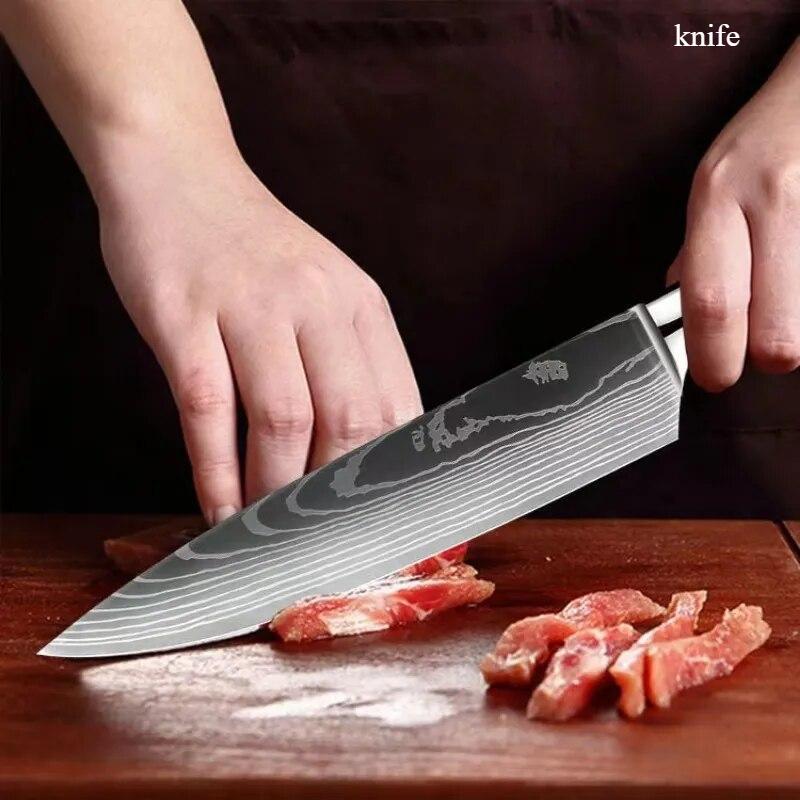 Western Knives Damascus Laser Knife Chef's Knife Kitchen Knife Barbecue Knives Sharp Stainless Steel Bread Knife Fruit Knife