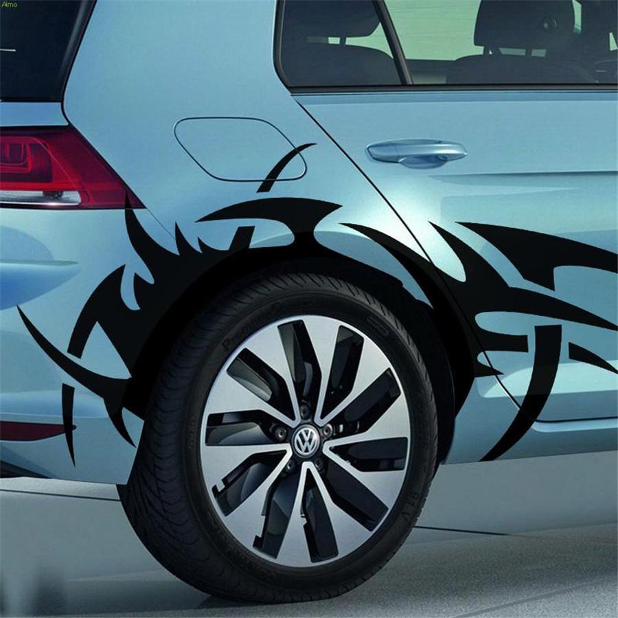 2Pcs Car Side Body Wheel Eyebrow Flame DIY Waterproof Vinyl Decal Sticker Black