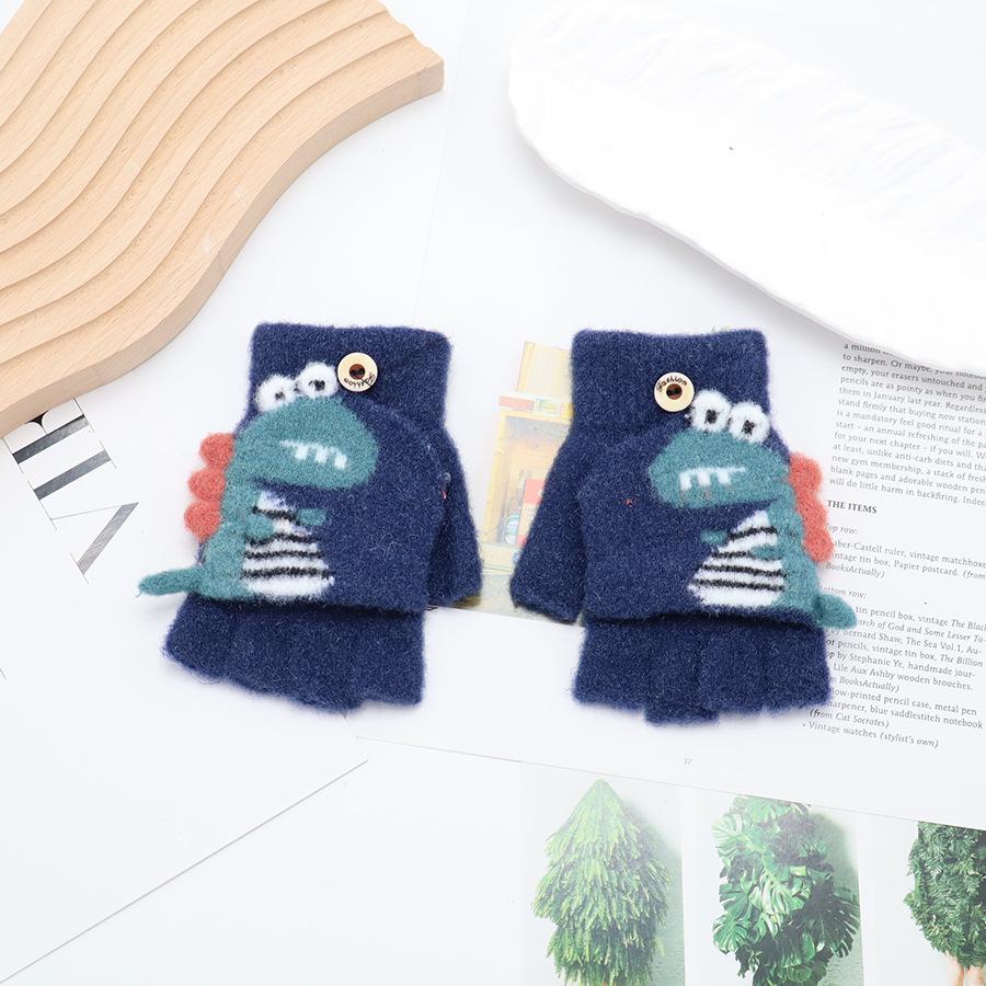 Children's Cute Cartoon Flip-Gloves: Cold-Proof, Half-Finger Winter Writing Warmth for Boys and Girls