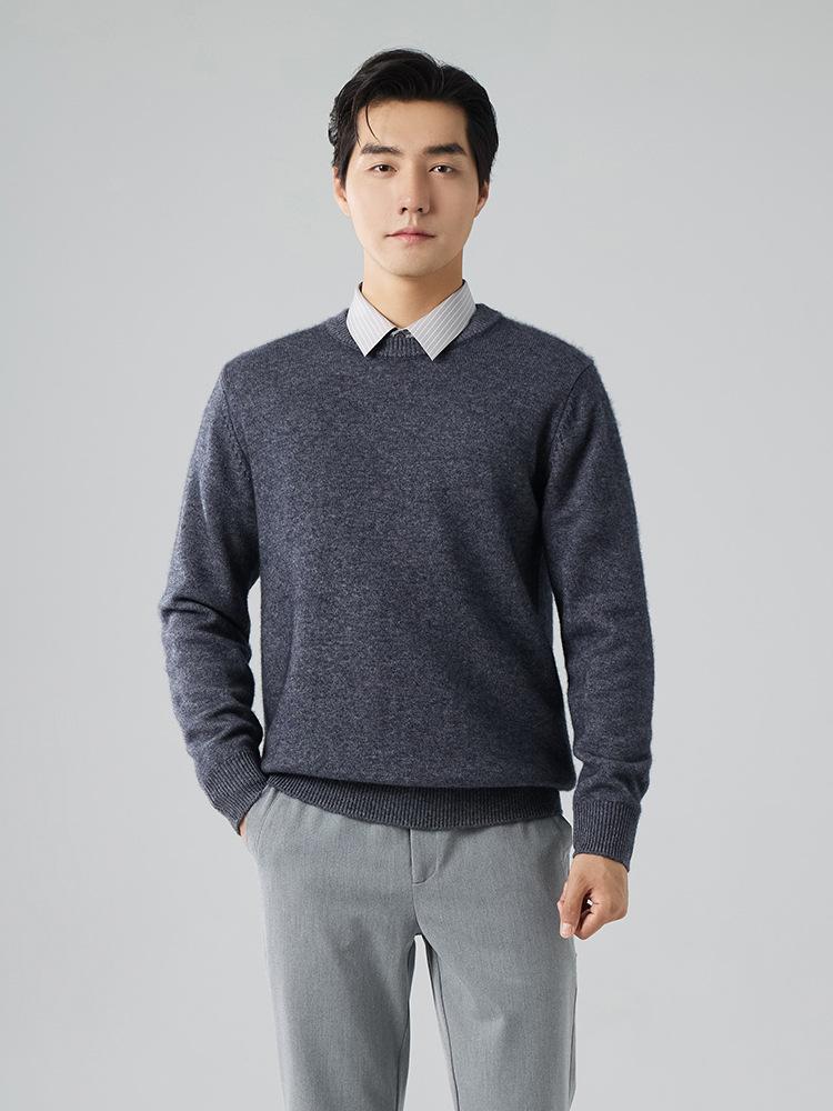 2025 crew neck cashmere sweater thickened solid color long-sleeved sweater knitted bottomed wool sweater