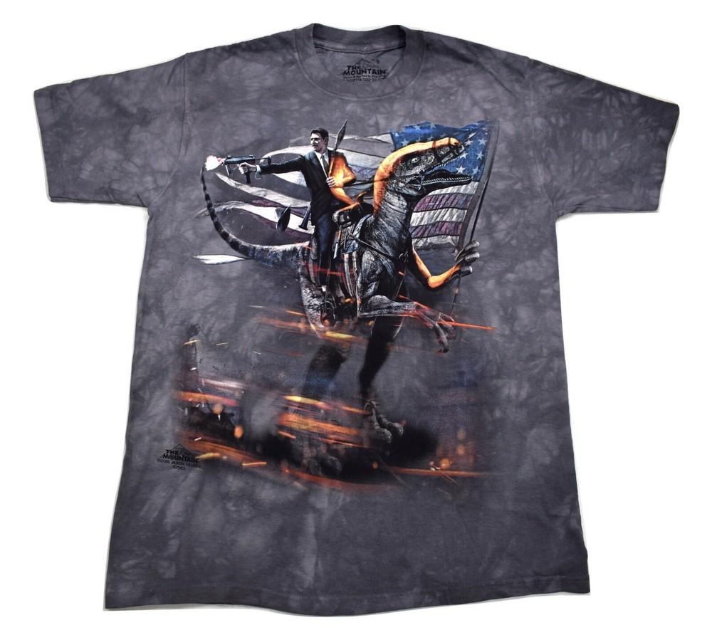 The Mountain Mens Ronald Reagan On Velociraptor Funny Shirt New Small Unisex T-Shirt XXXXL