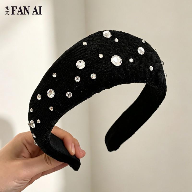 Vintage Velvet Red Rhinestone Wide Headband Crown Hair Accessory Halloween Gothic Bride Costume