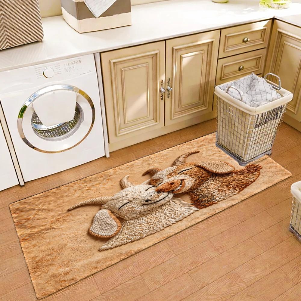 2D Flat Cute Goat Couple Woven Texture Flannel Door Mat Non Slip Farmhouse Animal Rug For Entryway Porch Floor Decor