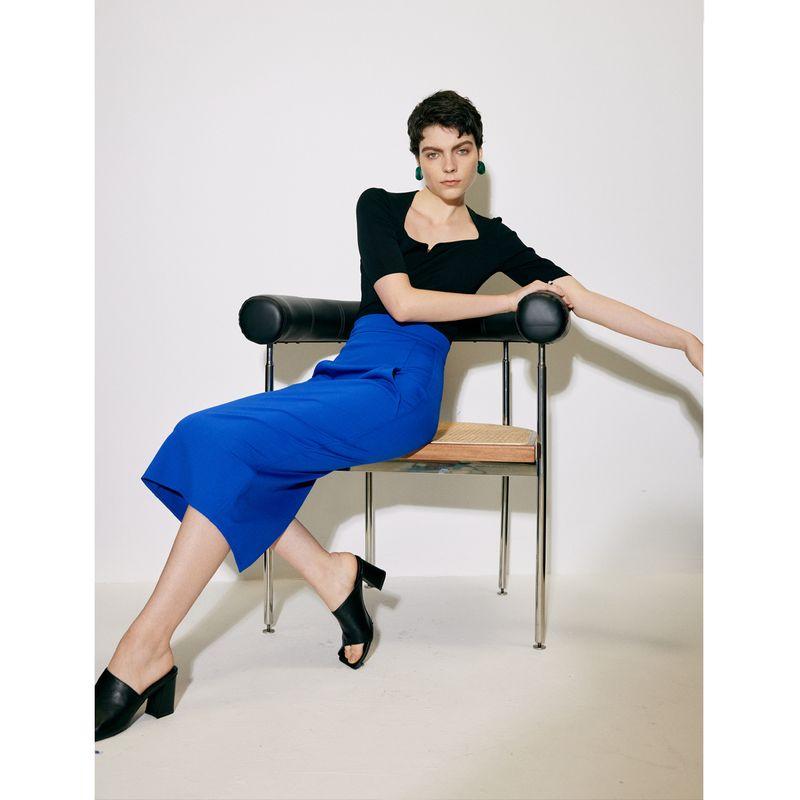 

European and American Commuters High-Waist Stretch Mid Length Skirt Sapphire Blue S