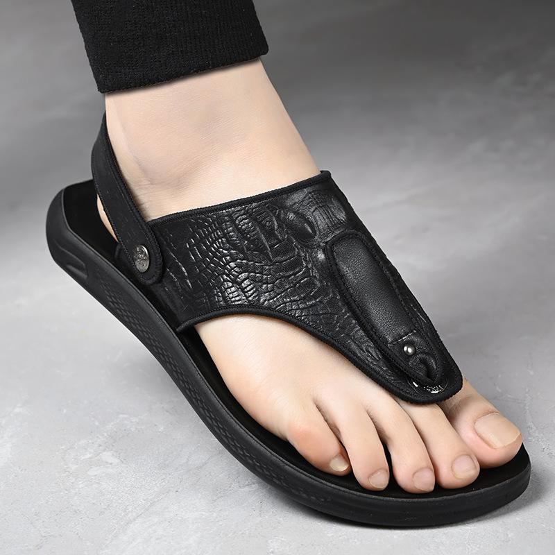 Foreign trade summer men's cowhide cool slippers 2025 new leather non-slip outdoor youth Korean version of flip-flops tide